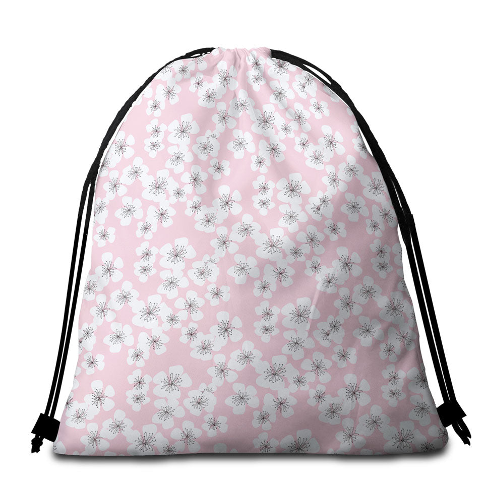 White Floral Beach Towel Bags