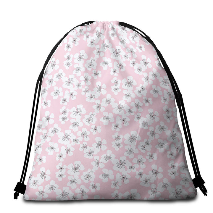 White Floral Beach Towel Bags