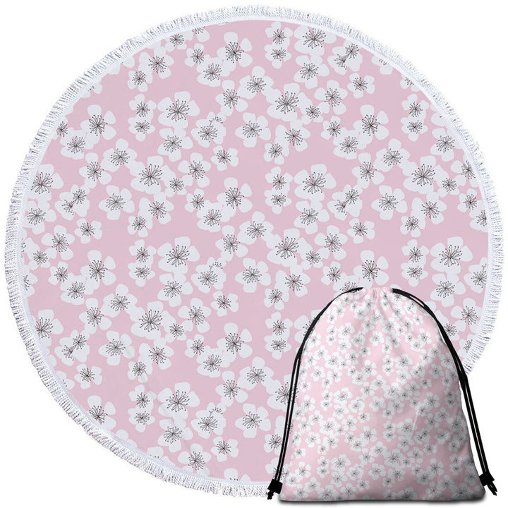 White Floral Circle Beach Towel