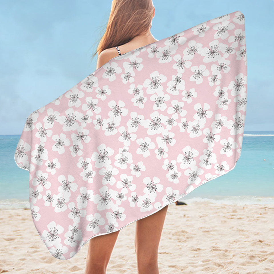 White Floral Girls Beach Towels