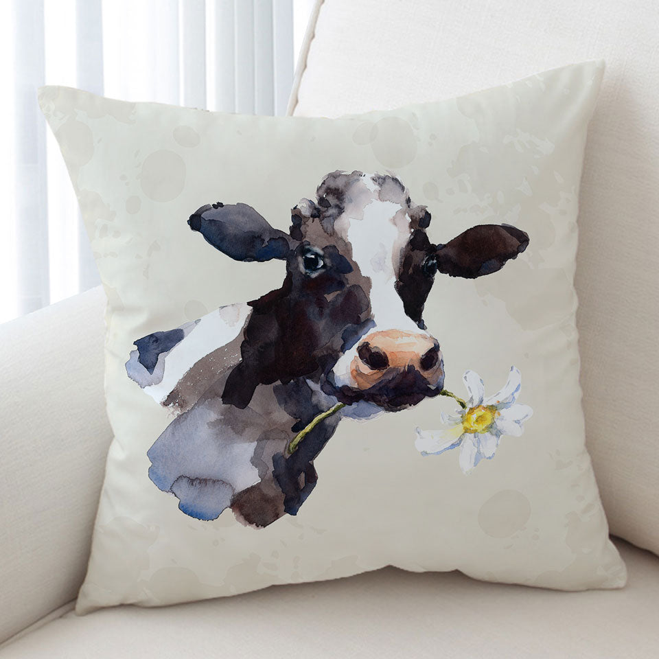 White Flower Cow Cushion Cover