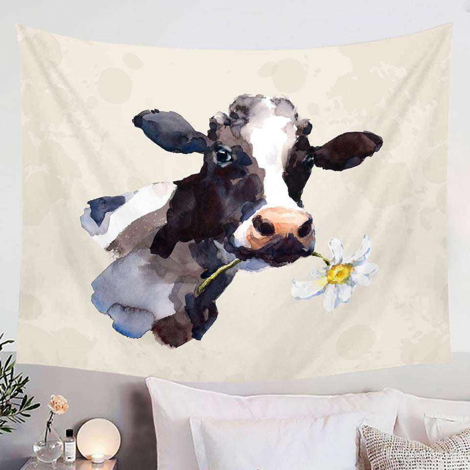 White Flower Cow Wall Art Prints