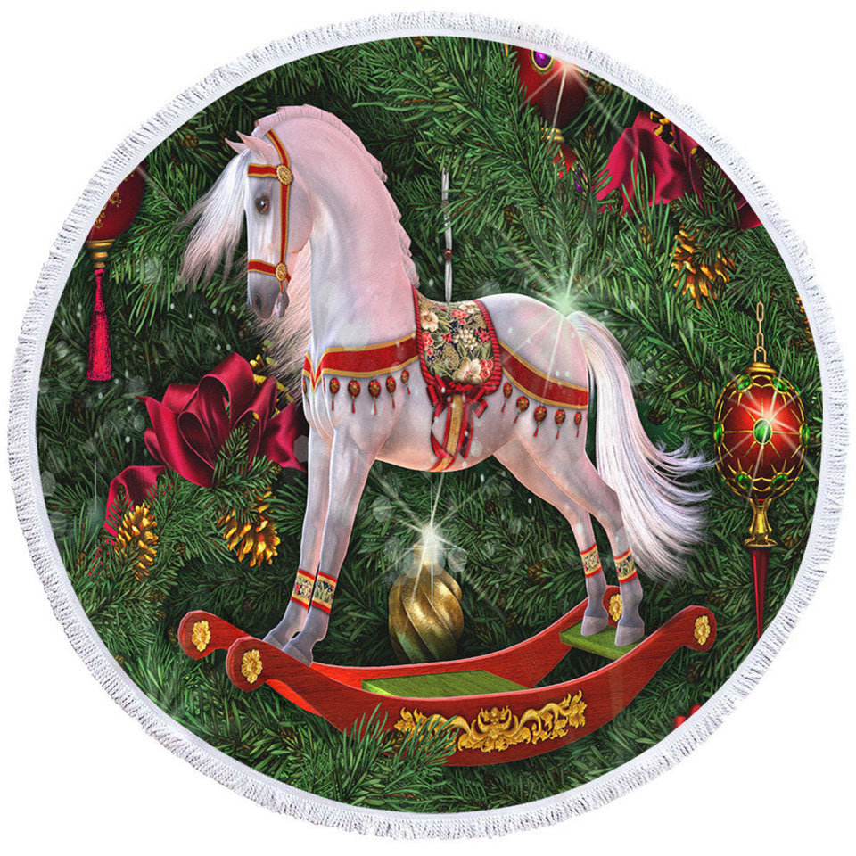 White Horse Swing the Magic of Christmas Round Towel