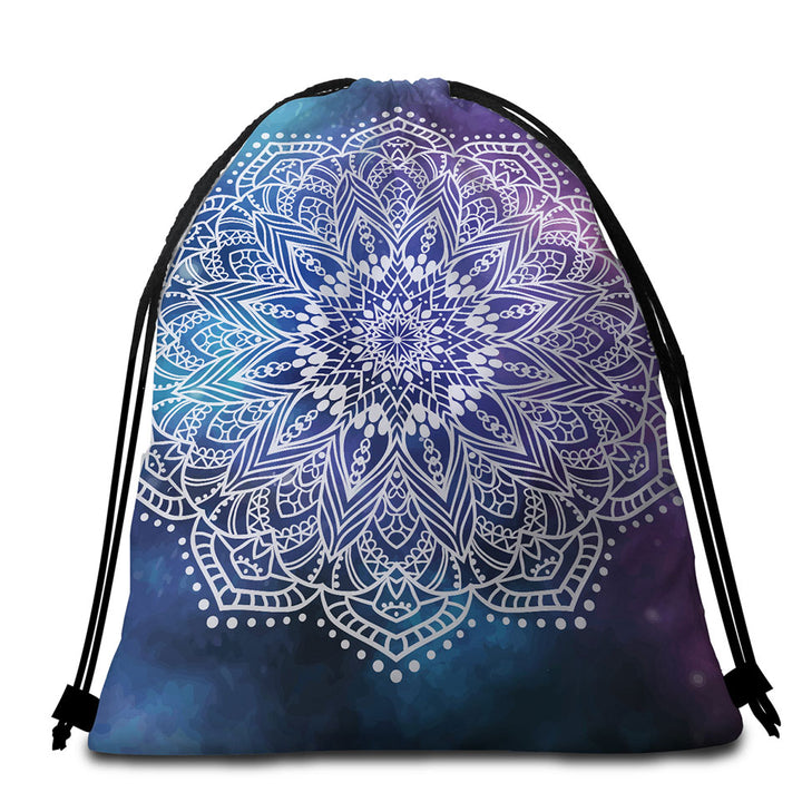 White Mandala Over Space Beach Bags and Towels