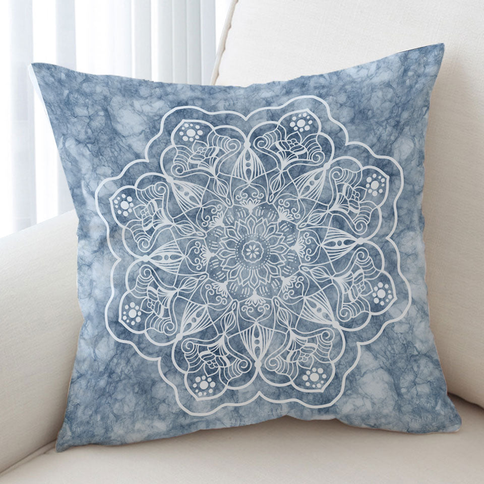White Mandala on Greyish Marble Cushion Cover