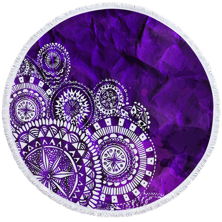 White Mandalas Over Purple Beach Towels and Bags Set
