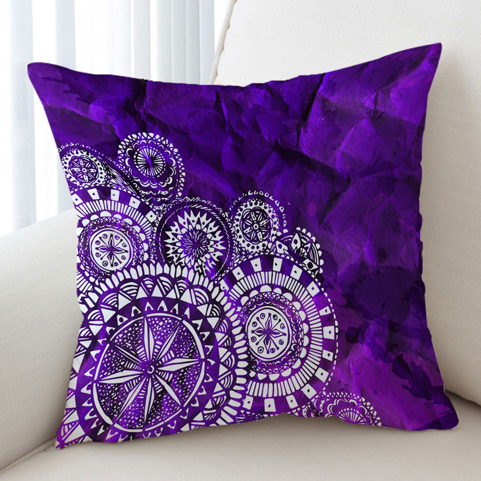 White Mandalas Over Purple Cushions