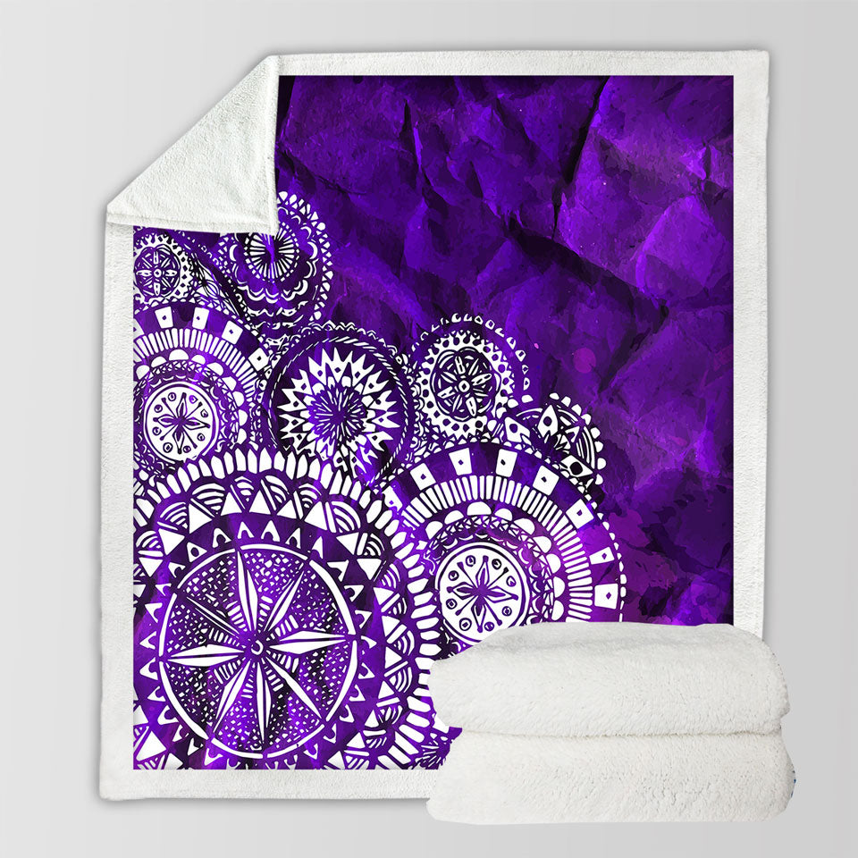 White Mandalas Over Purple Decorative Throws