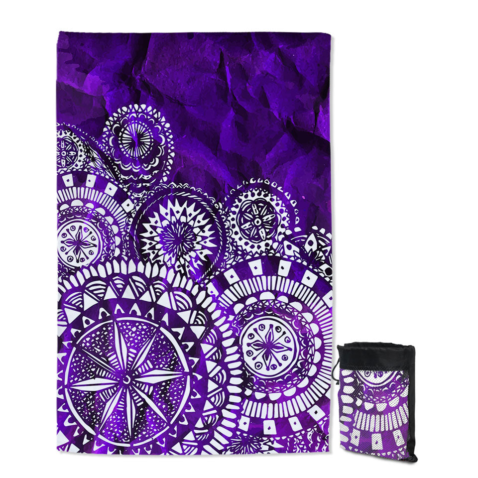 White Mandalas Over Purple Quick Dry Towel