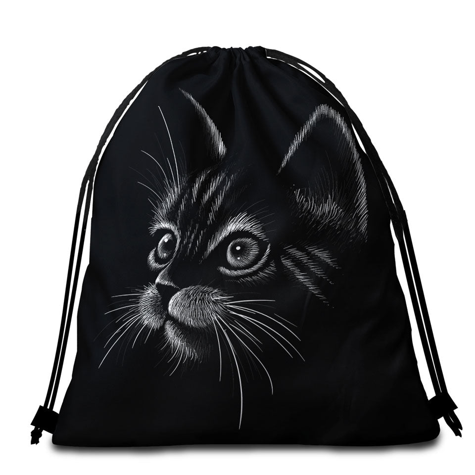 White Portrait Cat Kitten Beach Towel Bags