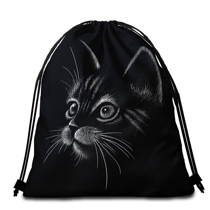 White Portrait Cat Kitten Beach Towel Bags