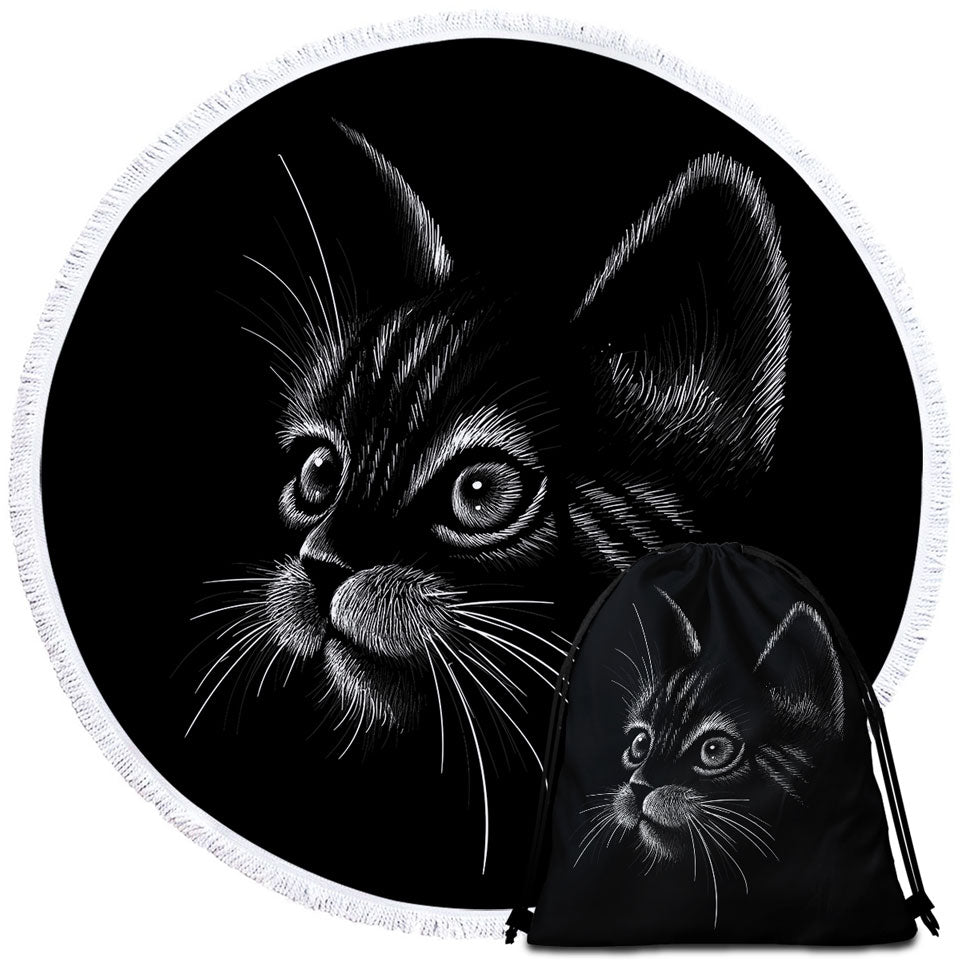 White Portrait Cat Kitten Beach Towels
