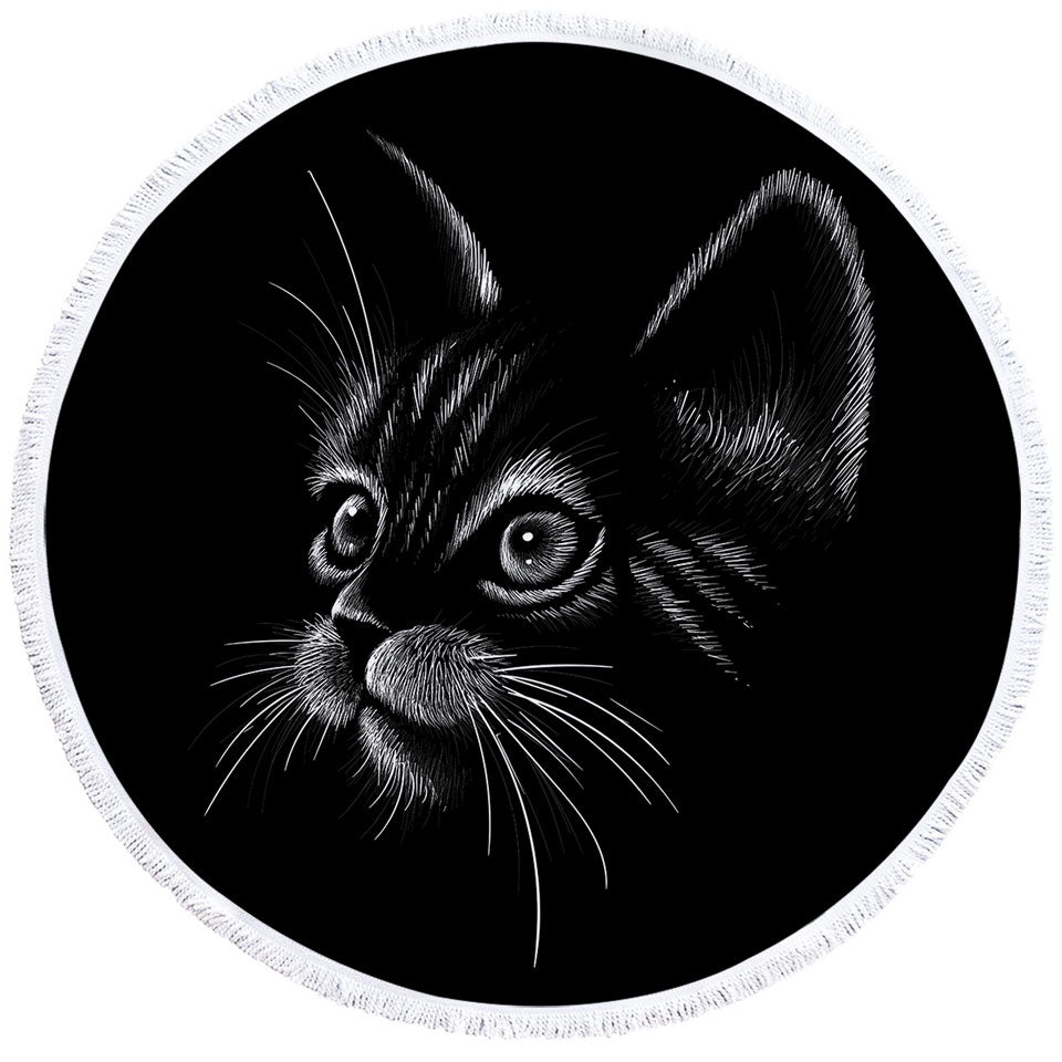 White Portrait Cat Kitten Circle Beach Towel