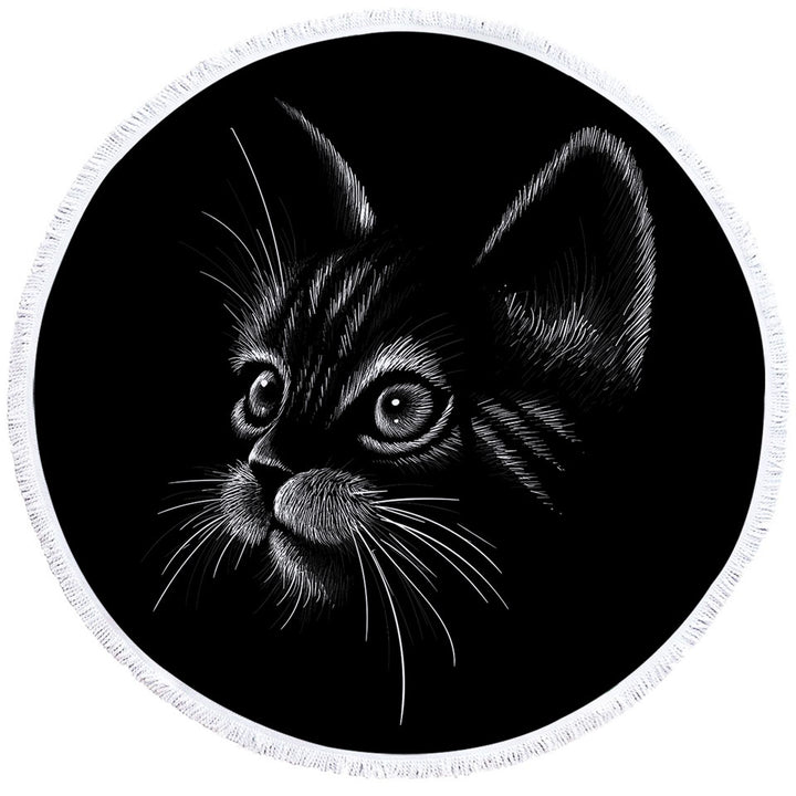 White Portrait Cat Kitten Circle Beach Towel