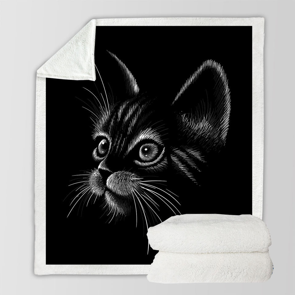 White Portrait Cat Kitten Couch Throws
