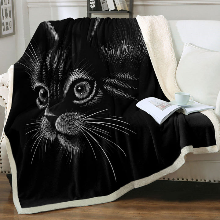 White Portrait Cat Kitten Fleece Blankets