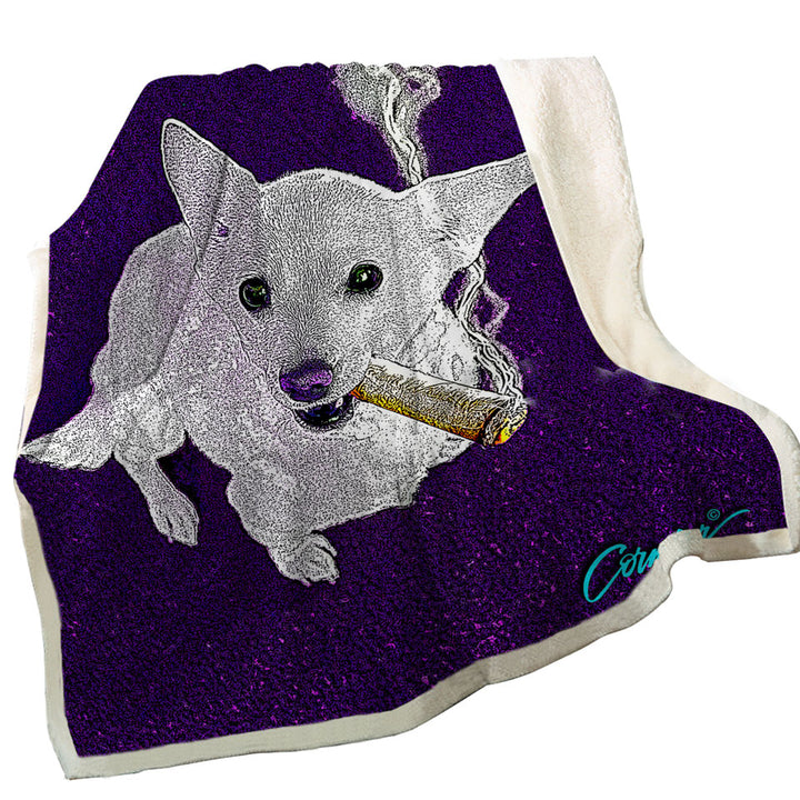 White Purple Artistic Drawing Smoking Dog Throw Blanket