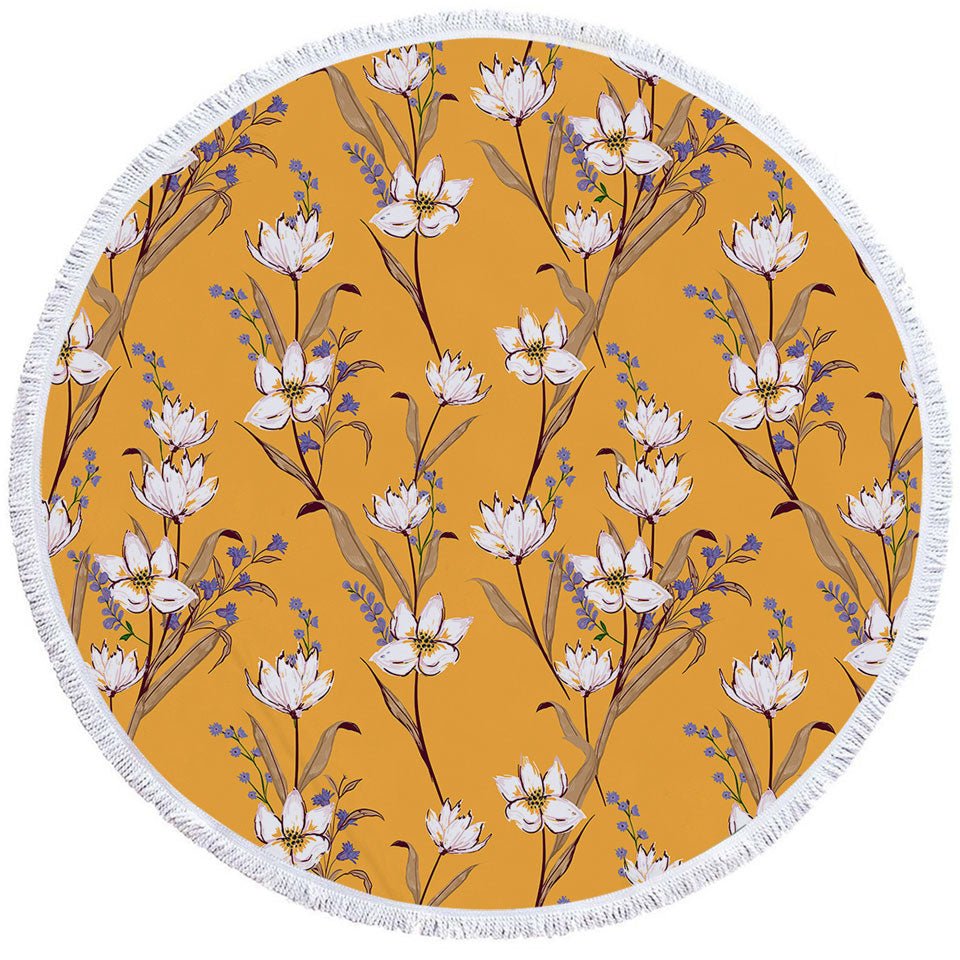 White Purple Flowers Beach Towels