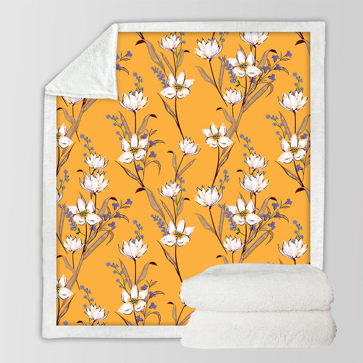 White Purple Flowers Decorative Blankets