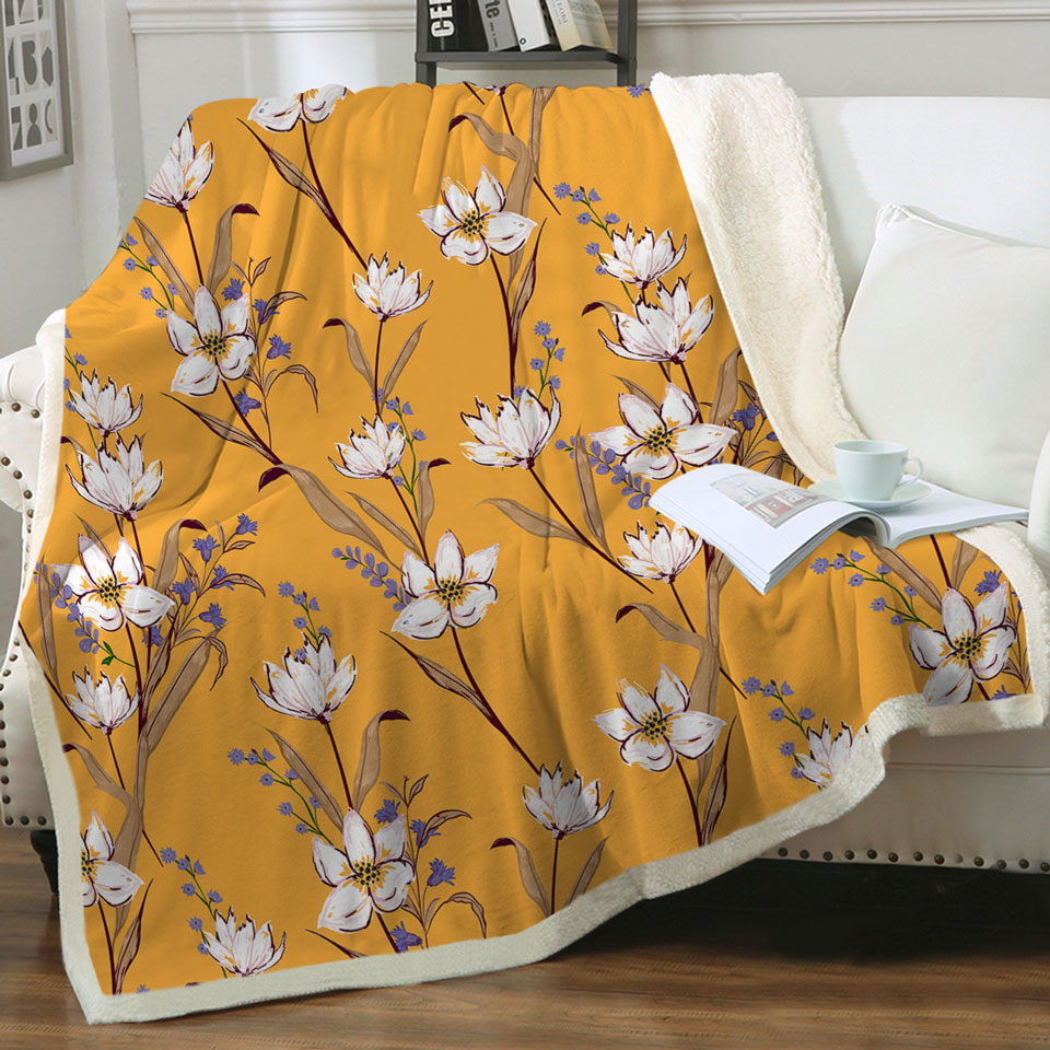 White Purple Flowers Decorative Throws