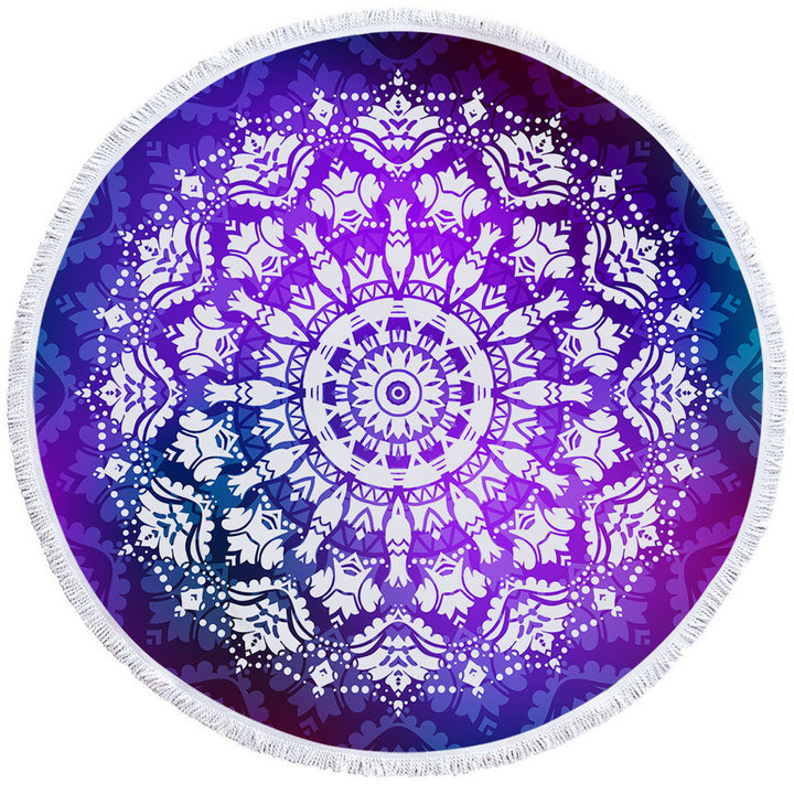 White Royal Floral Mandala over Purple Beach Towels