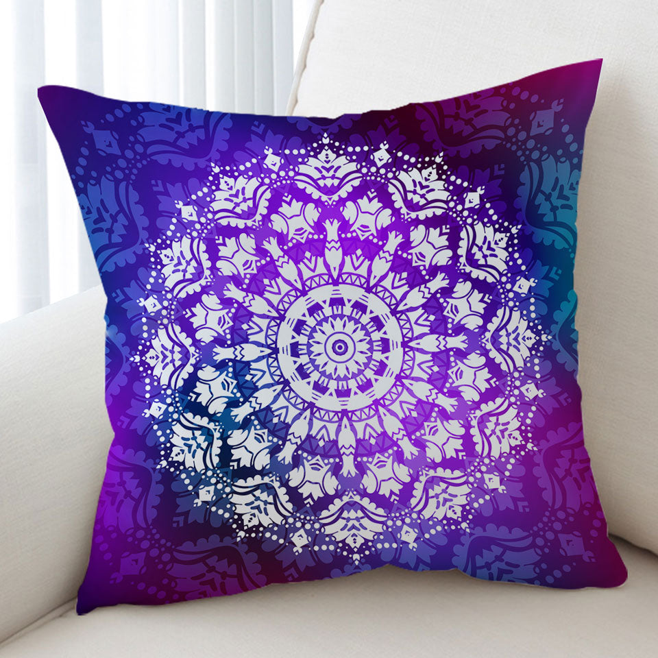 White Royal Floral Mandala over Purple Cushions