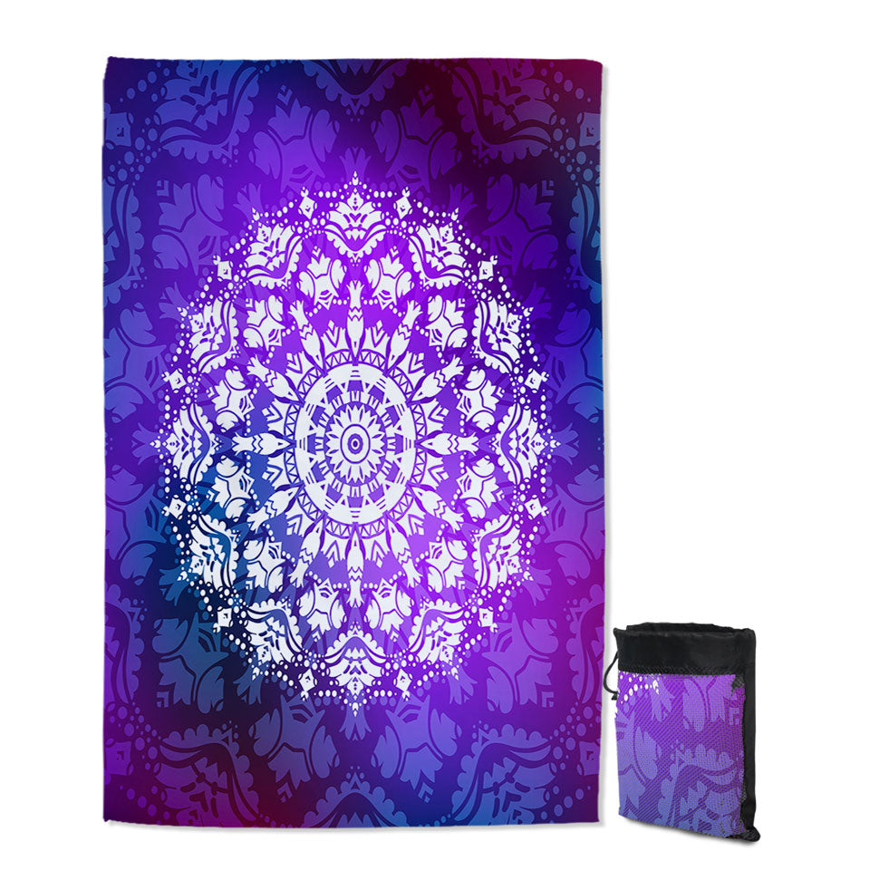 White Royal Floral Mandala over Purple Microfiber Towels For Travel