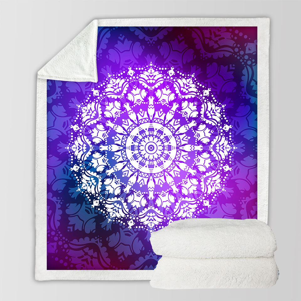 White Royal Floral Mandala over Purple Throws