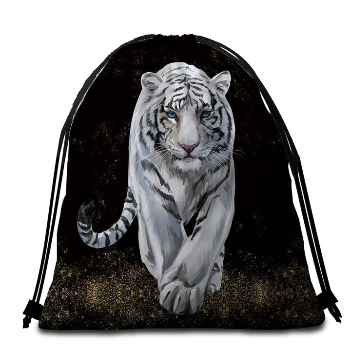 White Tiger Beach Towels and Bags Set
