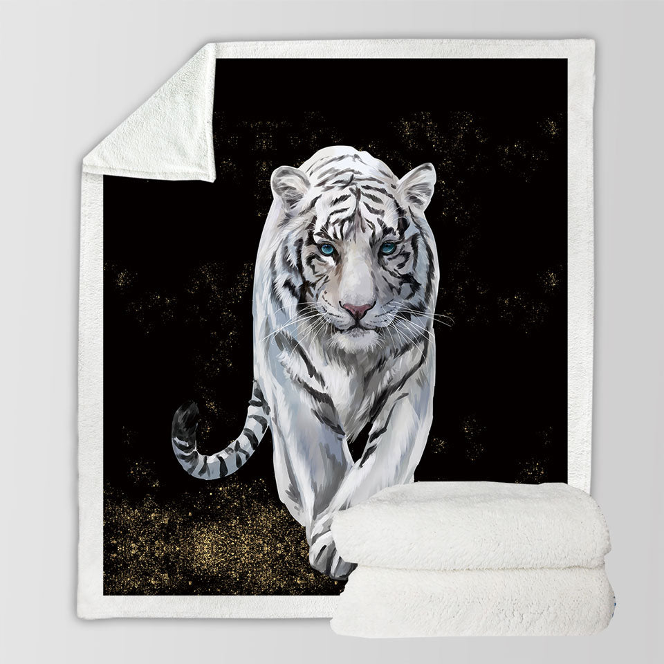 White Tiger Sherpa Blanket for Mens