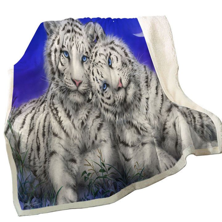 White Tigers Moon Lovers at Night Throws