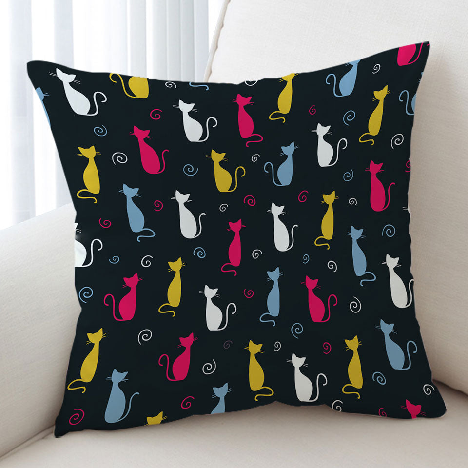 White Yellow Blue Pink Cats Cushion Cover