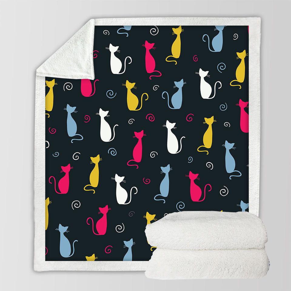 White Yellow Blue Pink Cats Decorative Blankets