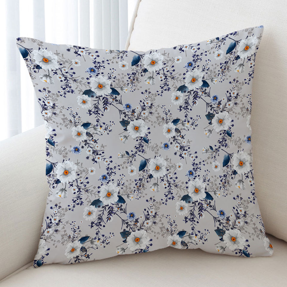 White and Blue Flowers Decorative Cushions