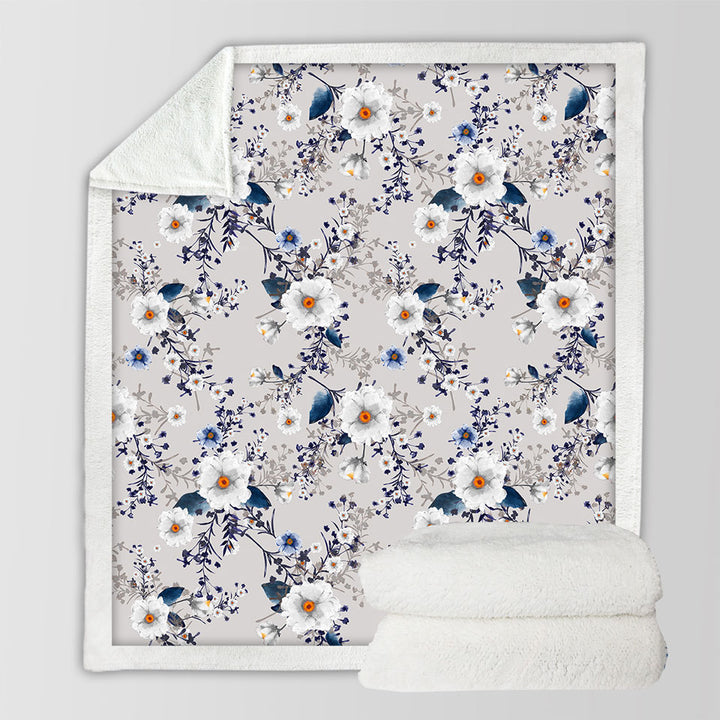 White and Blue Flowers Decorative Throws