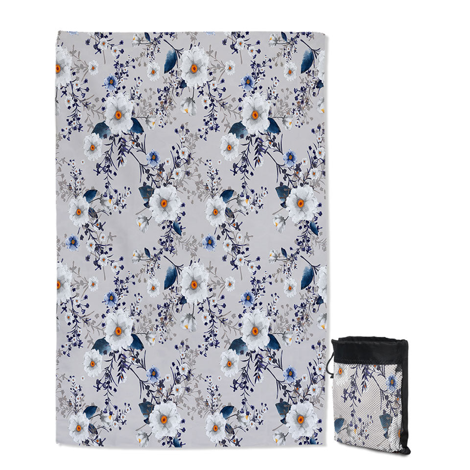 White and Blue Flowers Thin Beach Towels