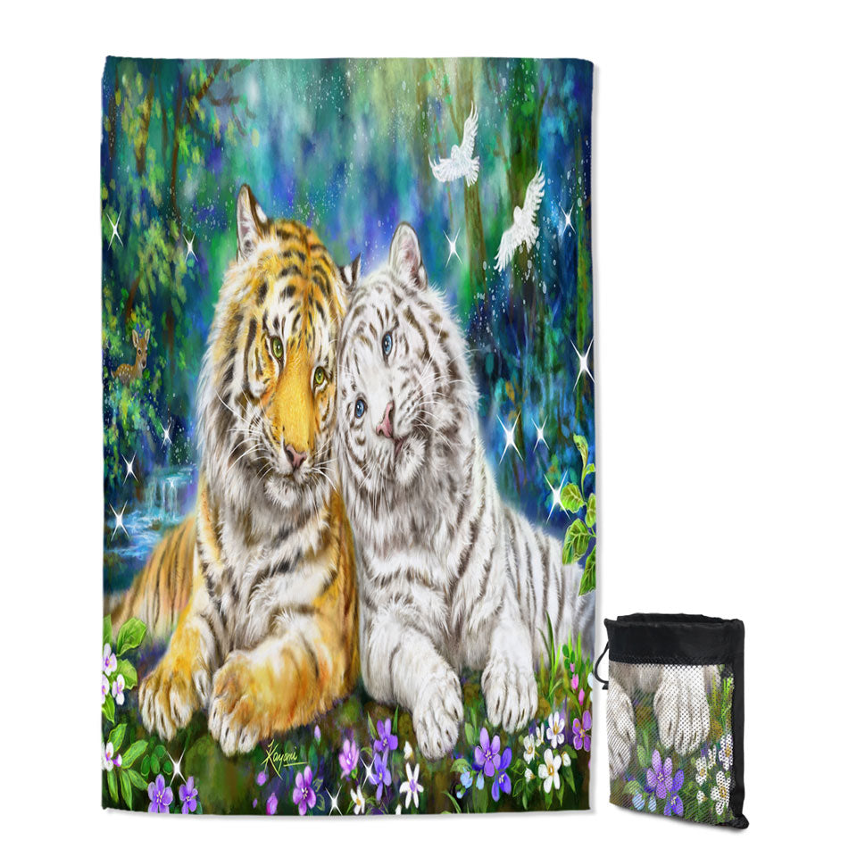 White and Orange Tigers in Love Lightweight Beach Towel