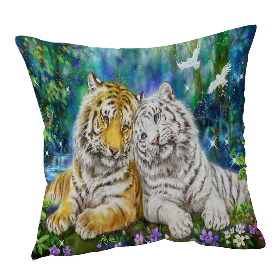 White and Orange Tigers in Love Throw Pillows