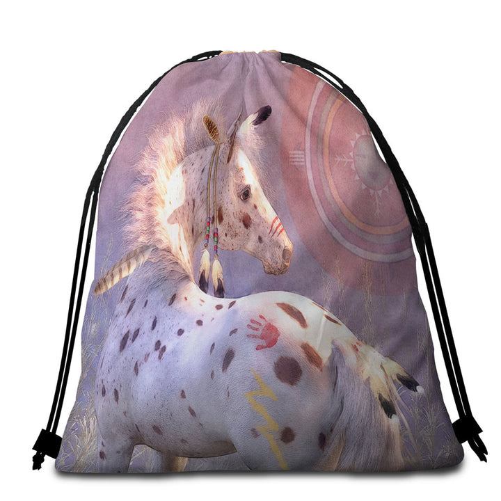 White with Brown Spots War Pony Horse Beach Bags and Towels