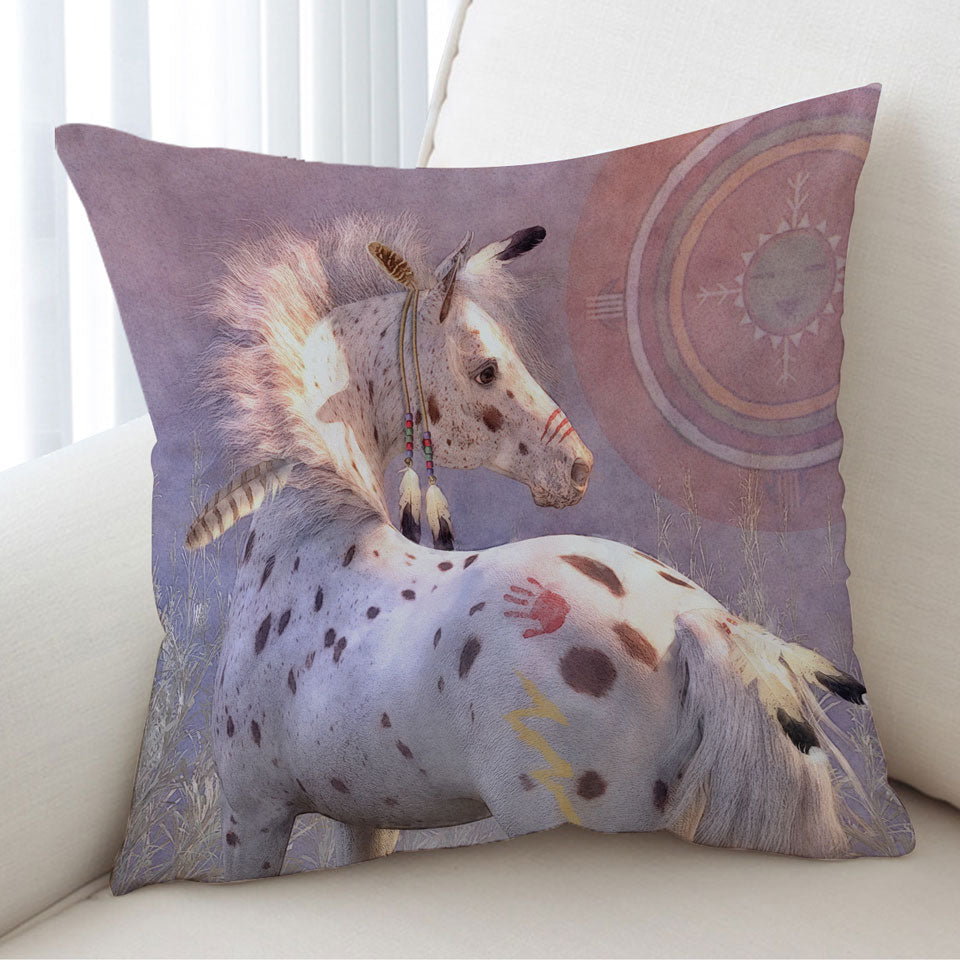 White with Brown Spots War Pony Horse Cushion Covers