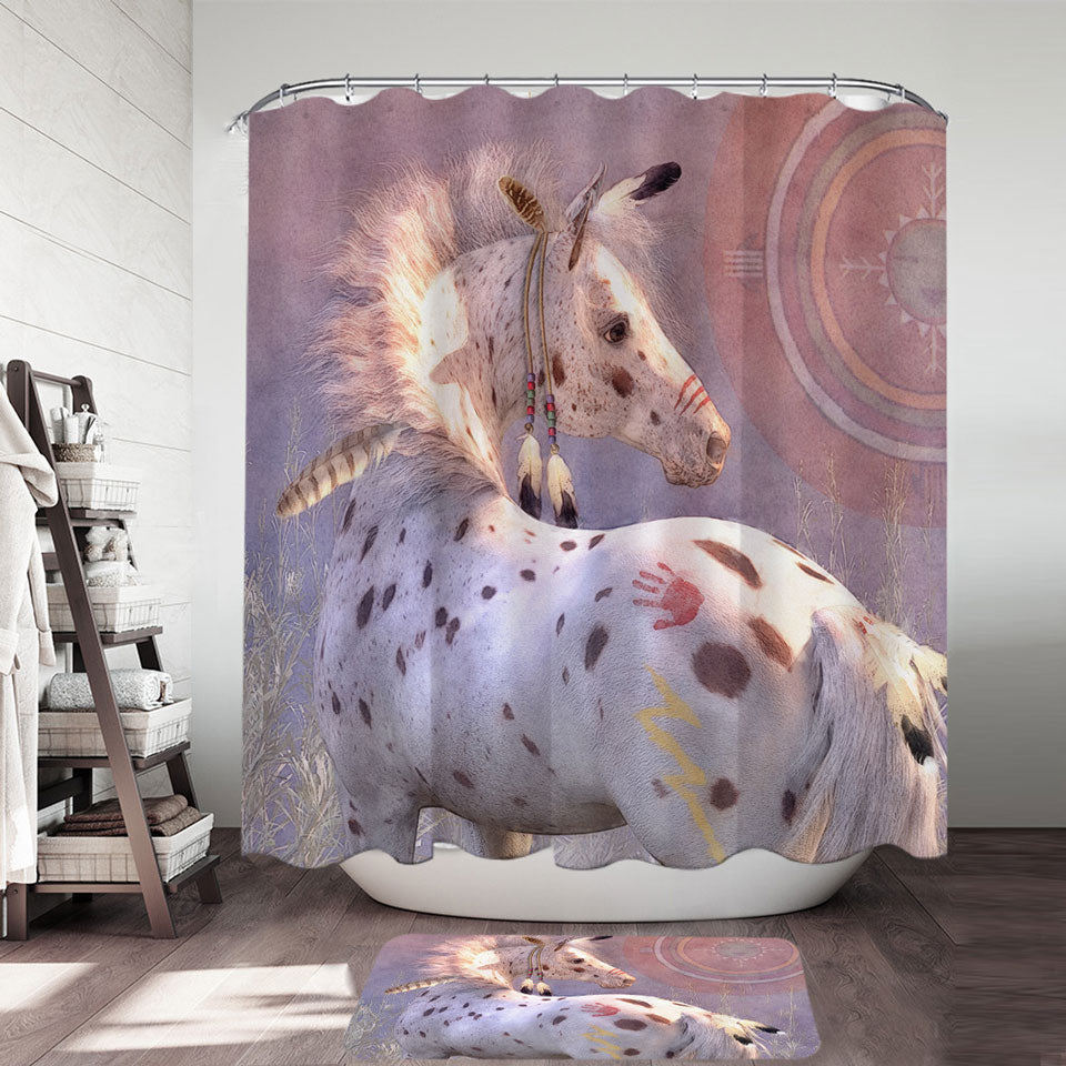 White with Brown Spots War Pony Horse Shower Curtains