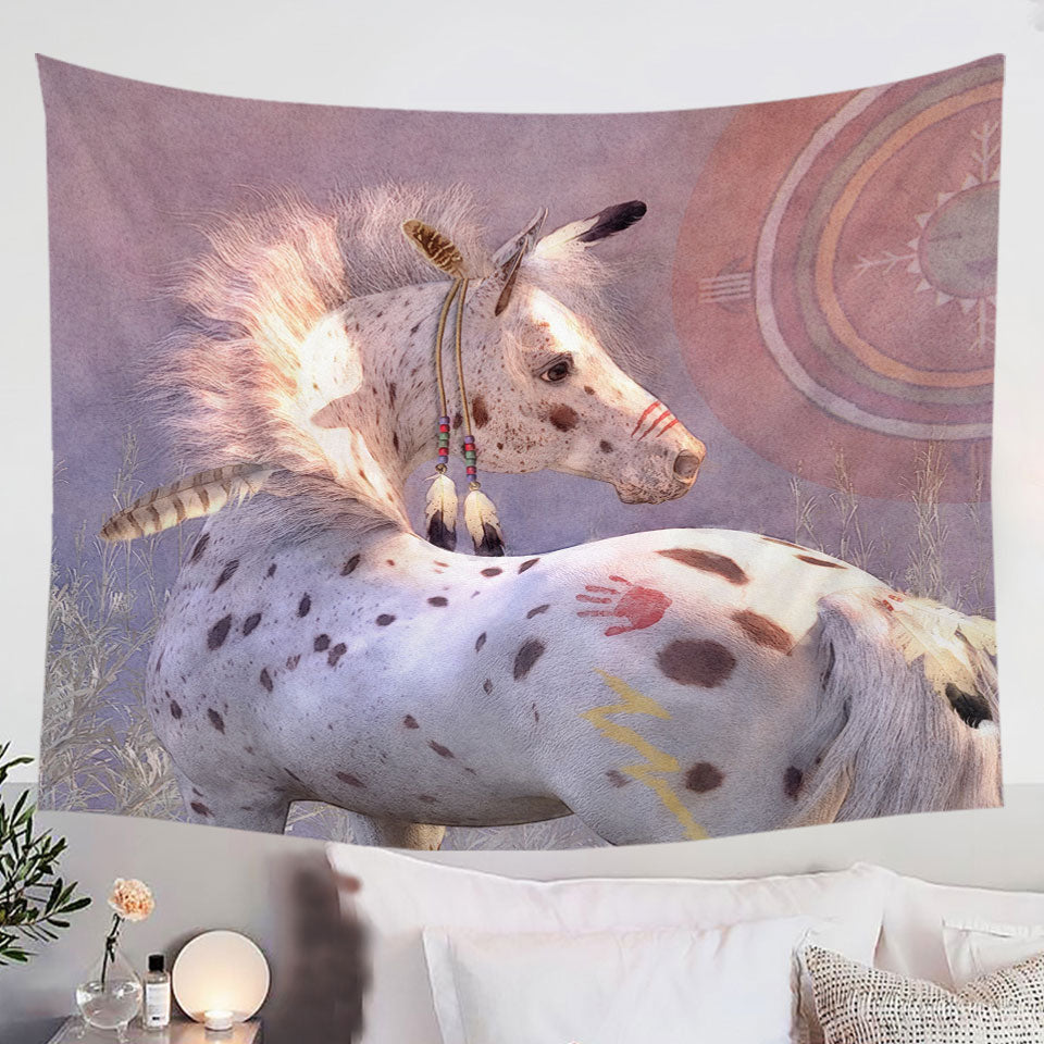 White-with-Brown-Spots-War-Pony-Horse-Tapestry
