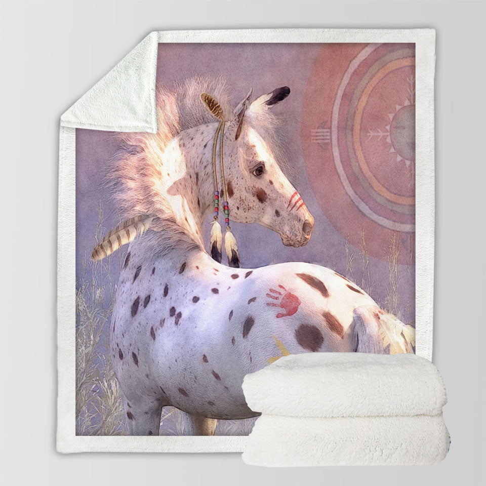 products/White-with-Brown-Spots-War-Pony-Horse-Throw-Blanket