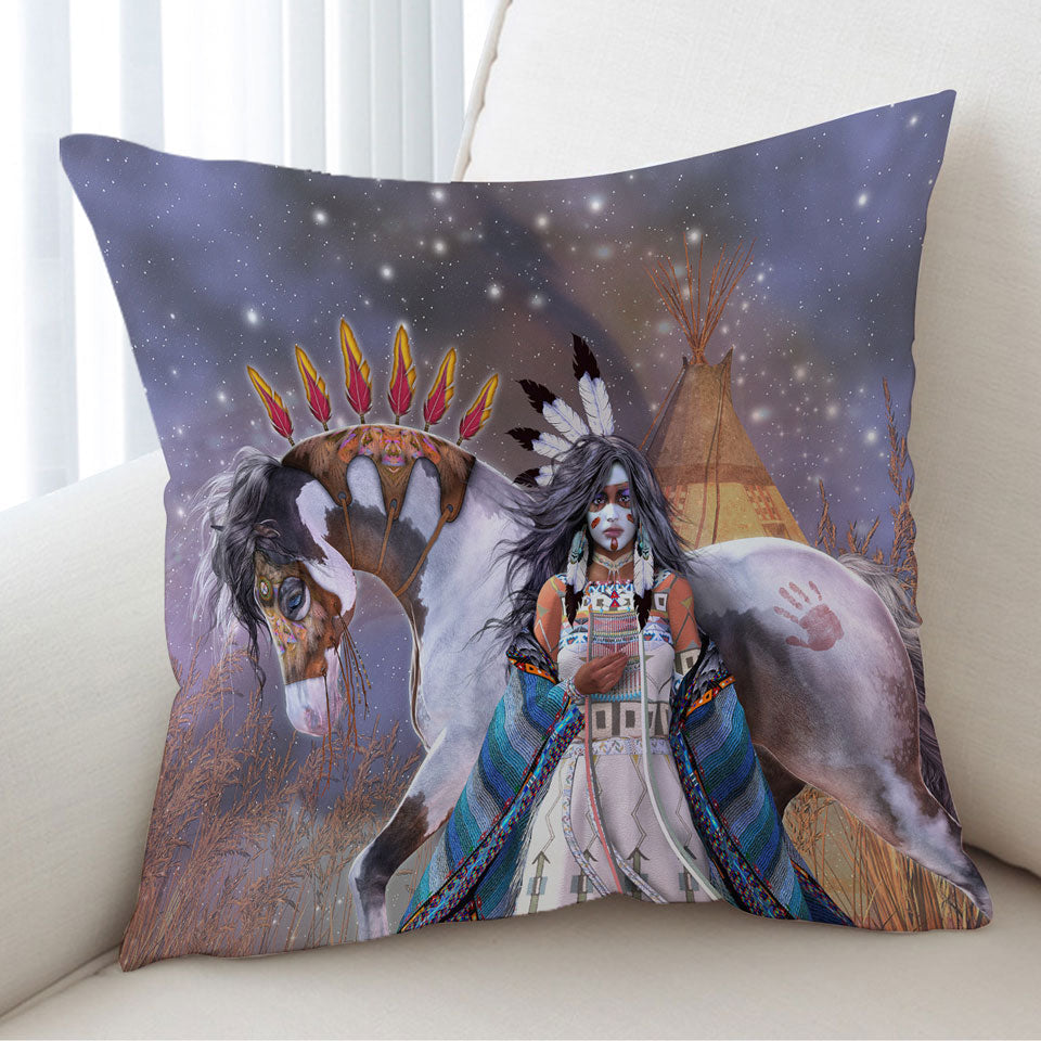 Wicasa Native American Girl and Her Horse Cushions