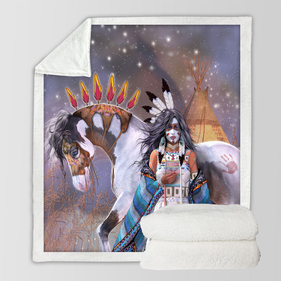 products/Wicasa-Native-American-Girl-and-Her-Horse-Sofa-Blankets