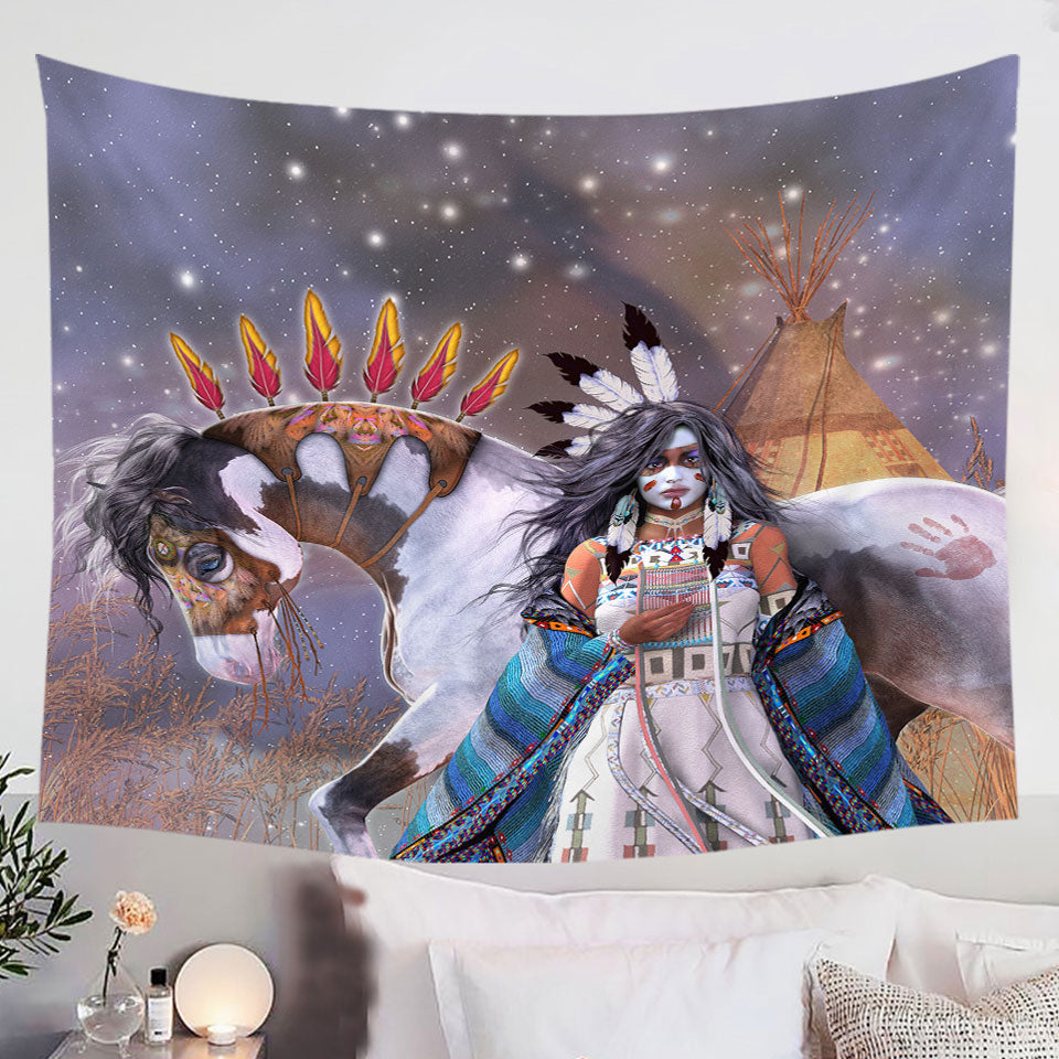 Wicasa-Native-American-Girl-and-Her-Horse-Wall-Decor-Tapestry