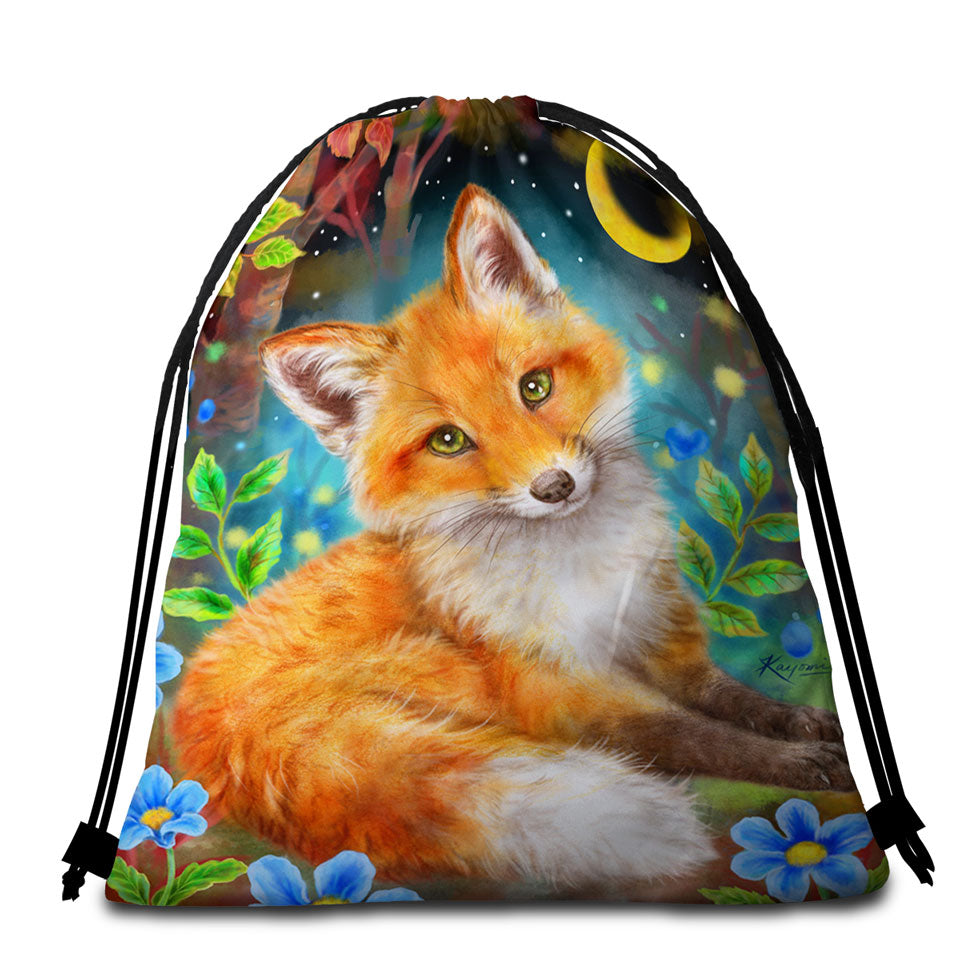 Wild Animal Art Paintings Fox in the Forest Beach Towel Bags