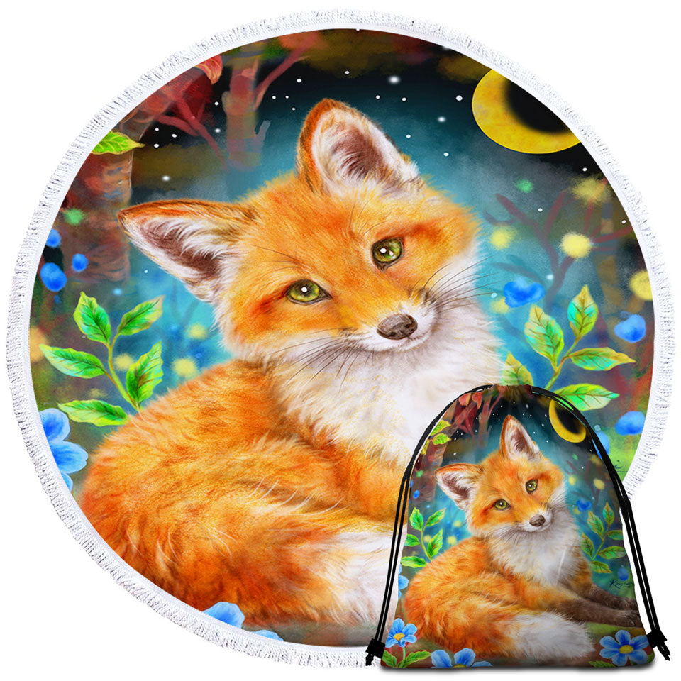 Wild Animal Art Paintings Fox in the Forest Circle Beach Towel