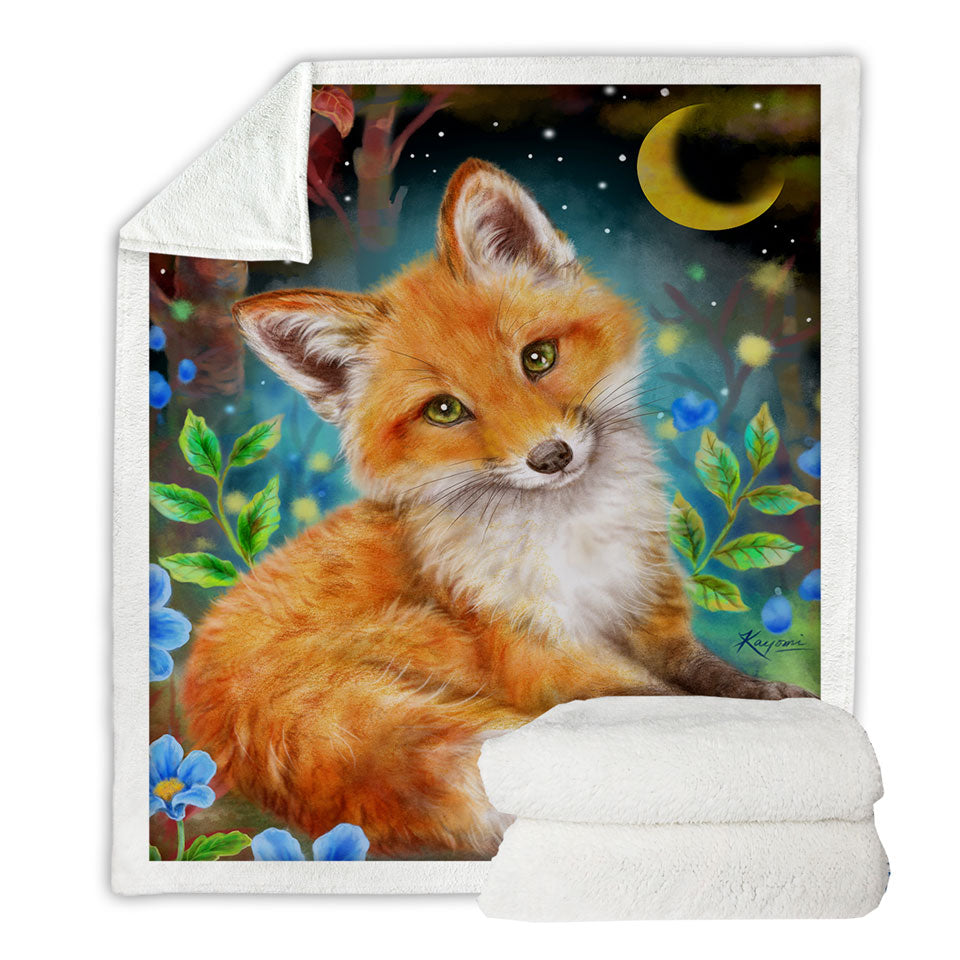 Wild Animal Art Paintings Fox in the Forest Fleece Blankets