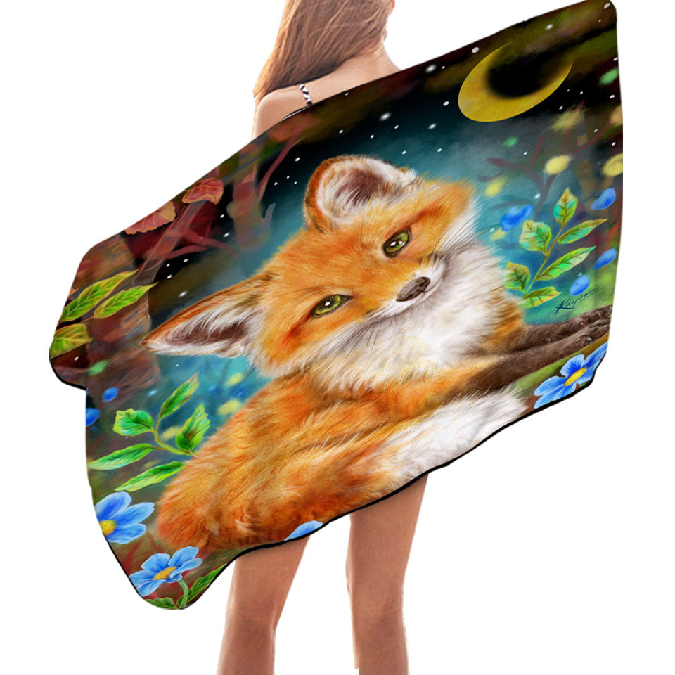 Wild Animal Art Paintings Fox in the Forest Pool Towels